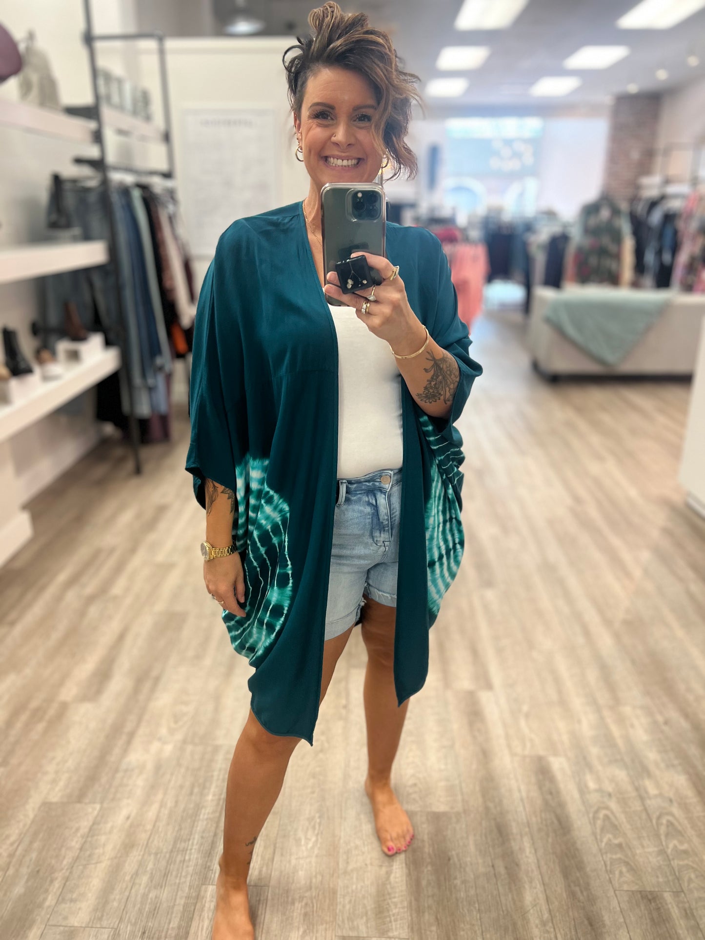 Tie Dye Dolman Kimono in Peacock