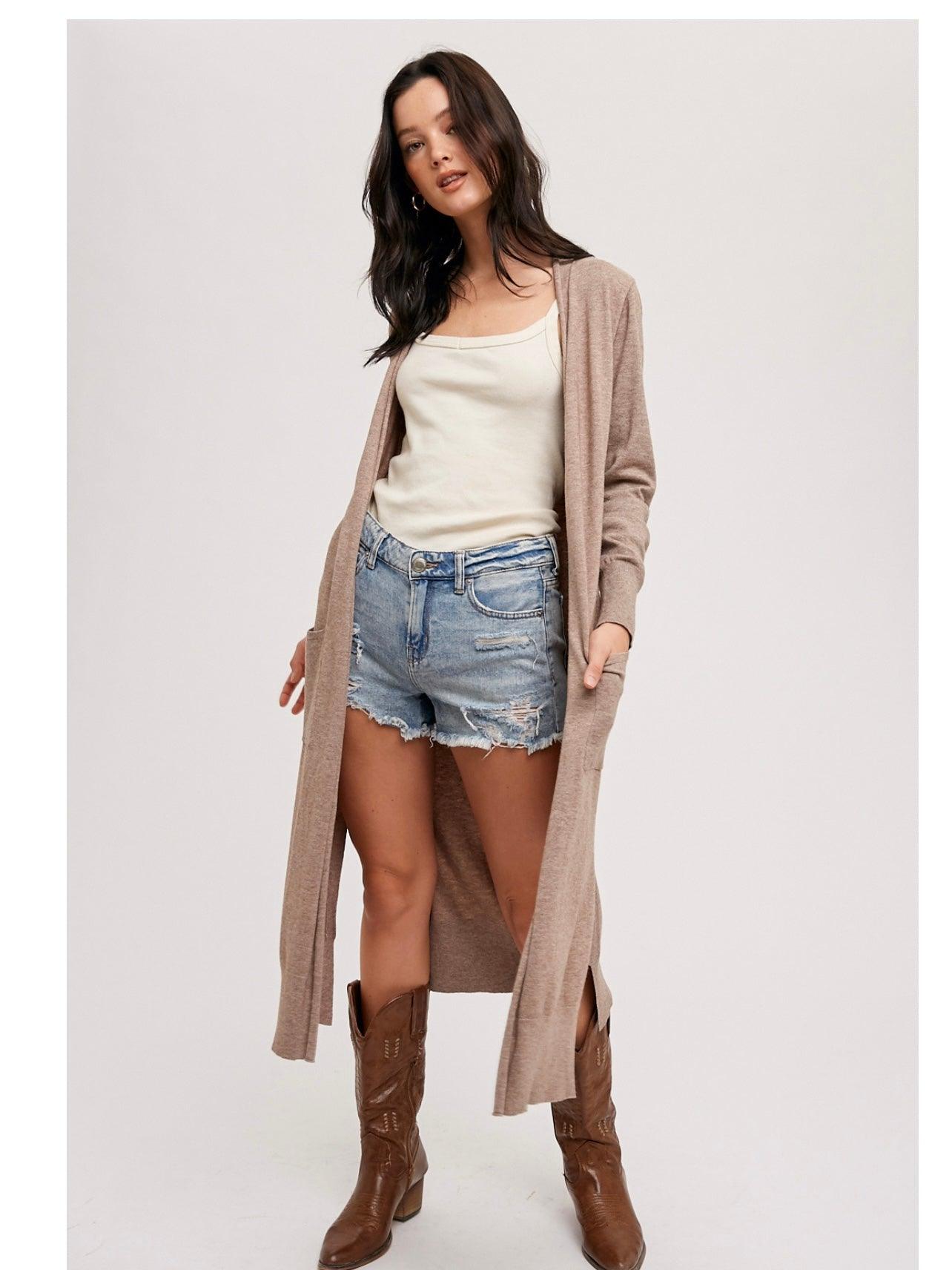 Longline Open Front Cardi in Latte