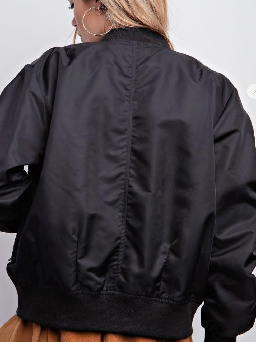 Parachute Zip Up Bomber Jacket in Black