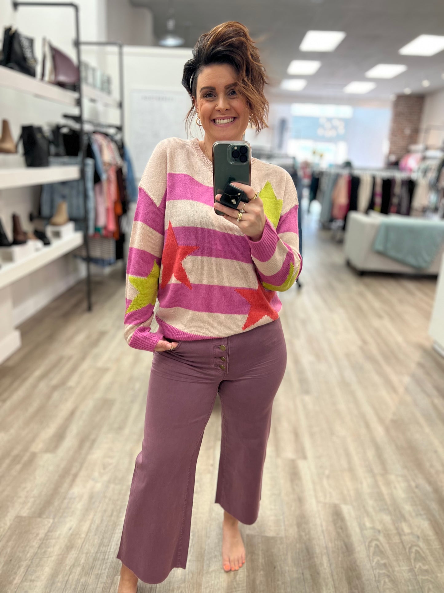 Colour Blocked Stripe Sweater in Rose Combo