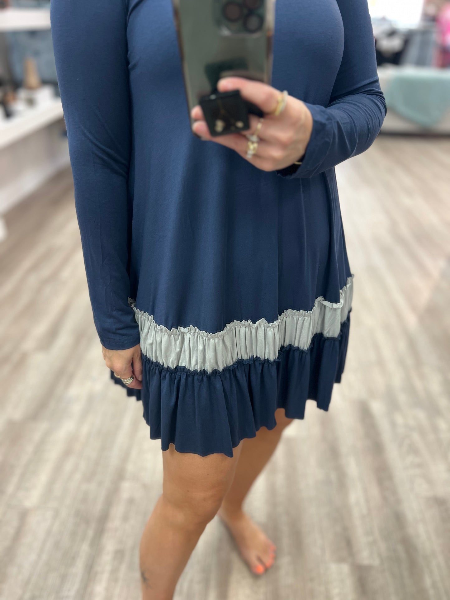 Ruffle Bottom Dress in Blueberry