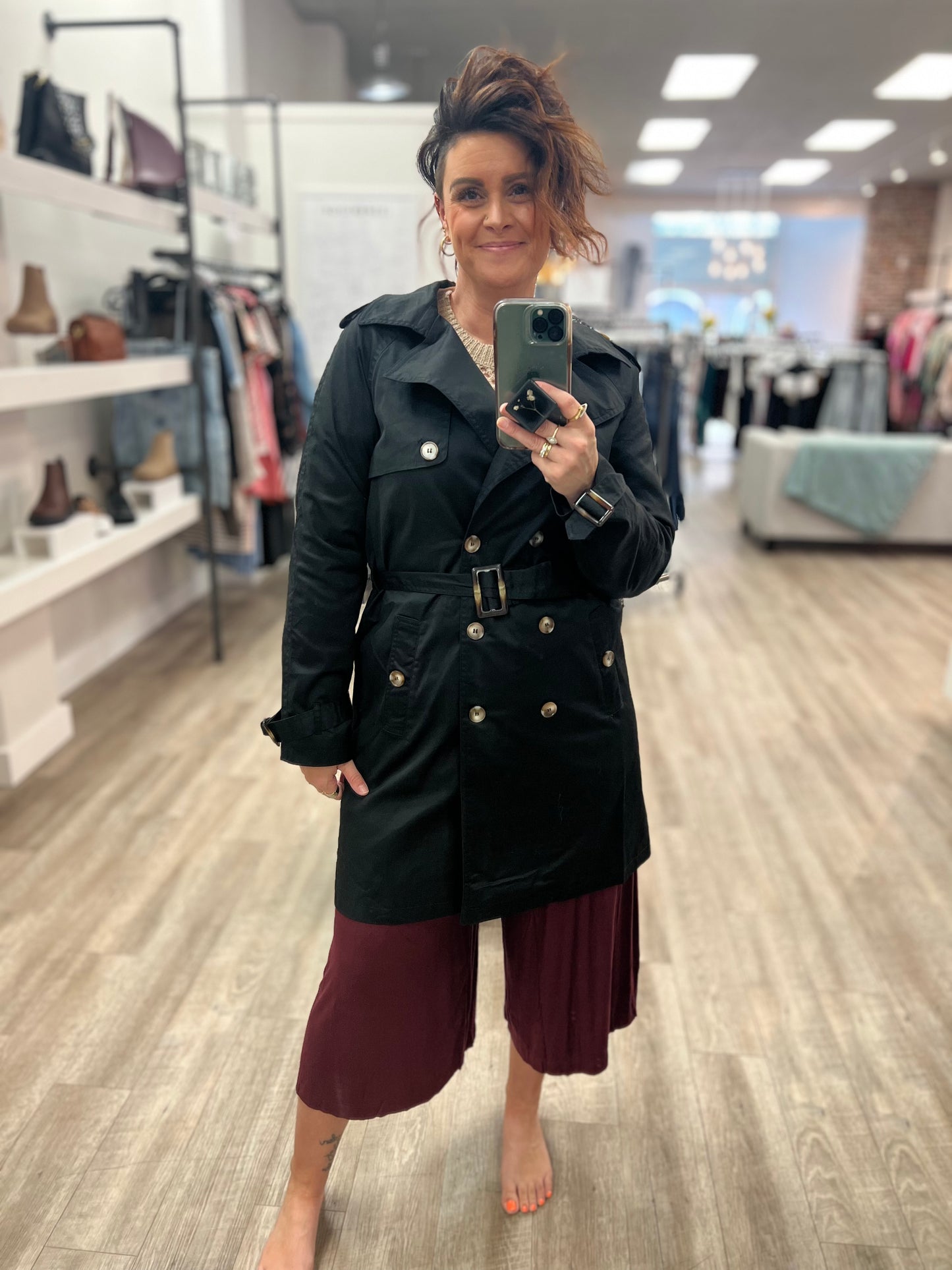 Belted Waist Classic Trench Coat in Black