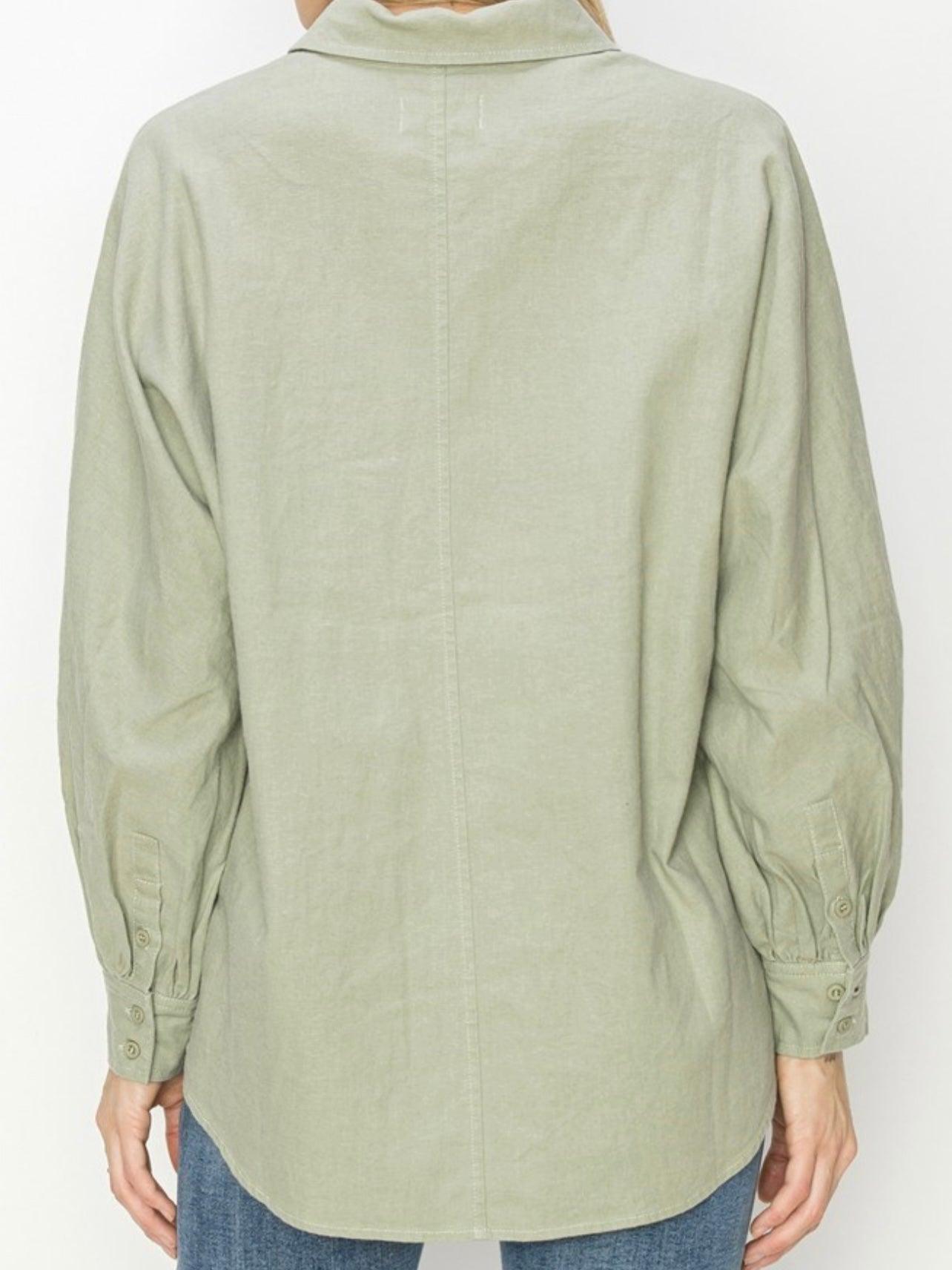 Classic Fit Button Down Linen Shirt in Sage