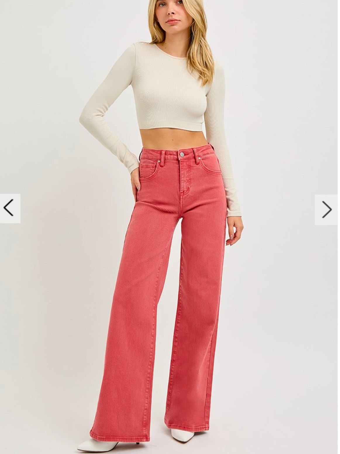 Tummy Control High Rise Wide Leg Jeans in Brick