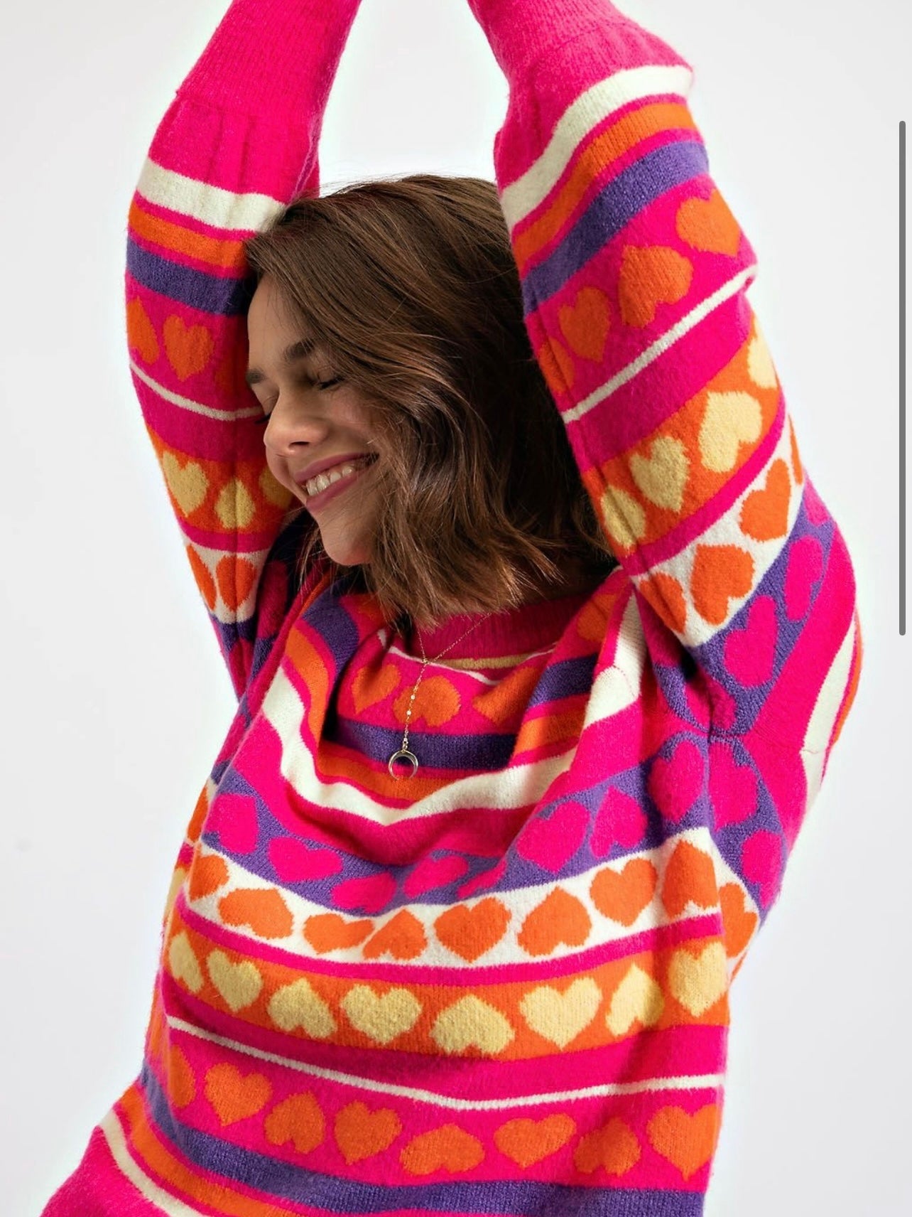 Heart Pattern Sweater in Hot Pink