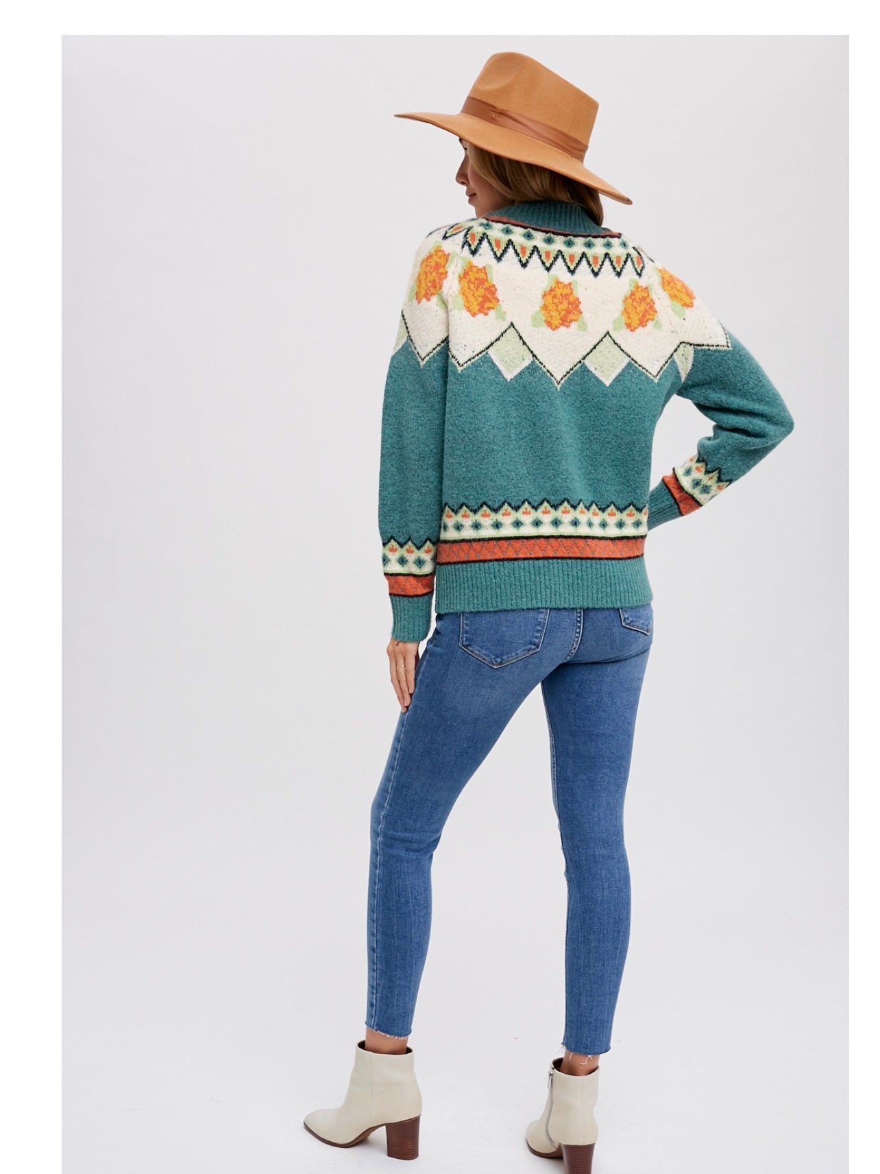 Mock Neck Fair Isle Sweater in Mint