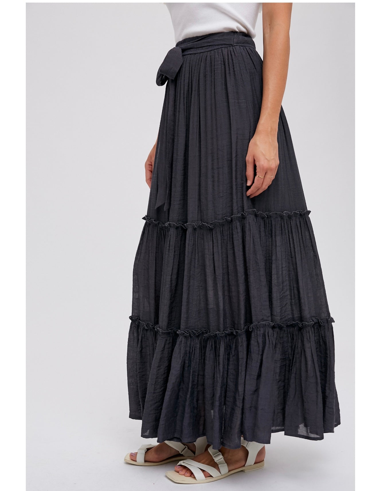 Tiered Ruffle Flow Maxi Skirt in Ash Grey