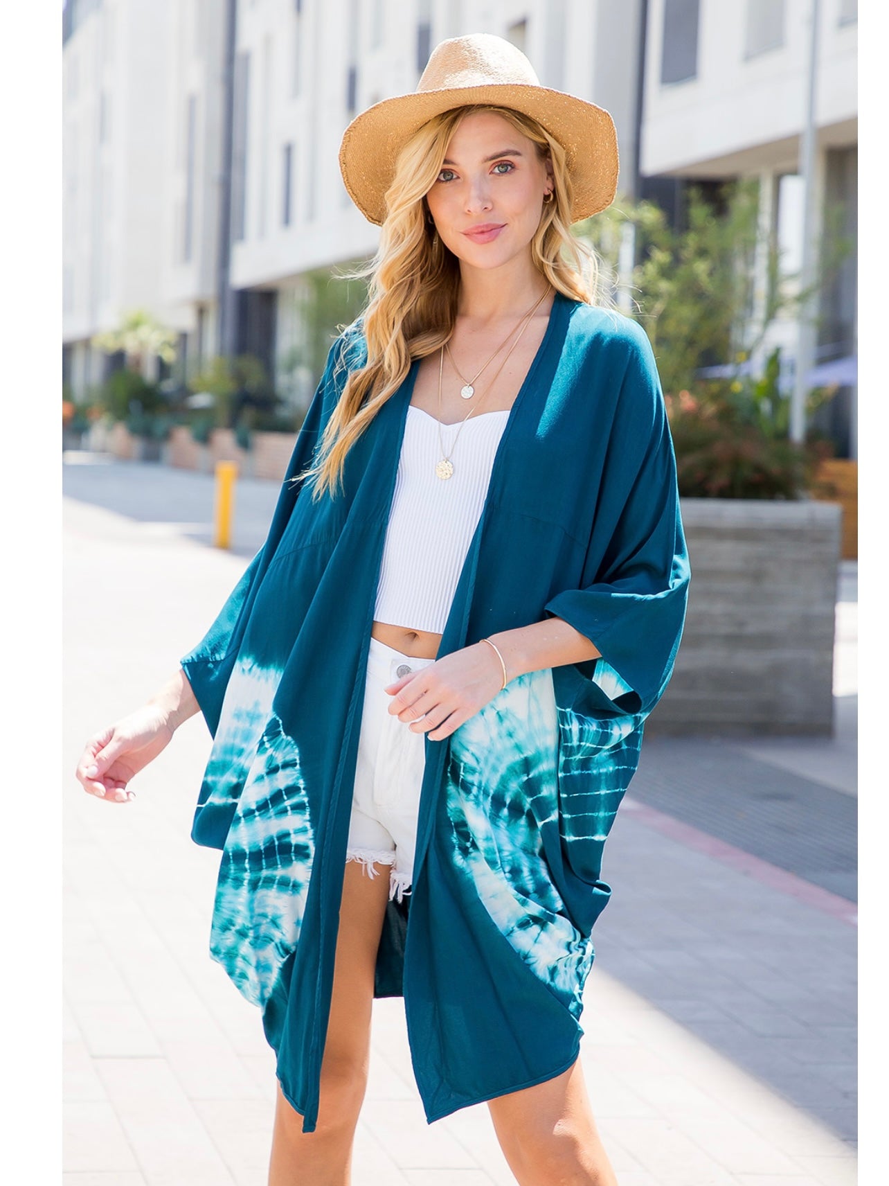 Tie Dye Dolman Kimono in Peacock