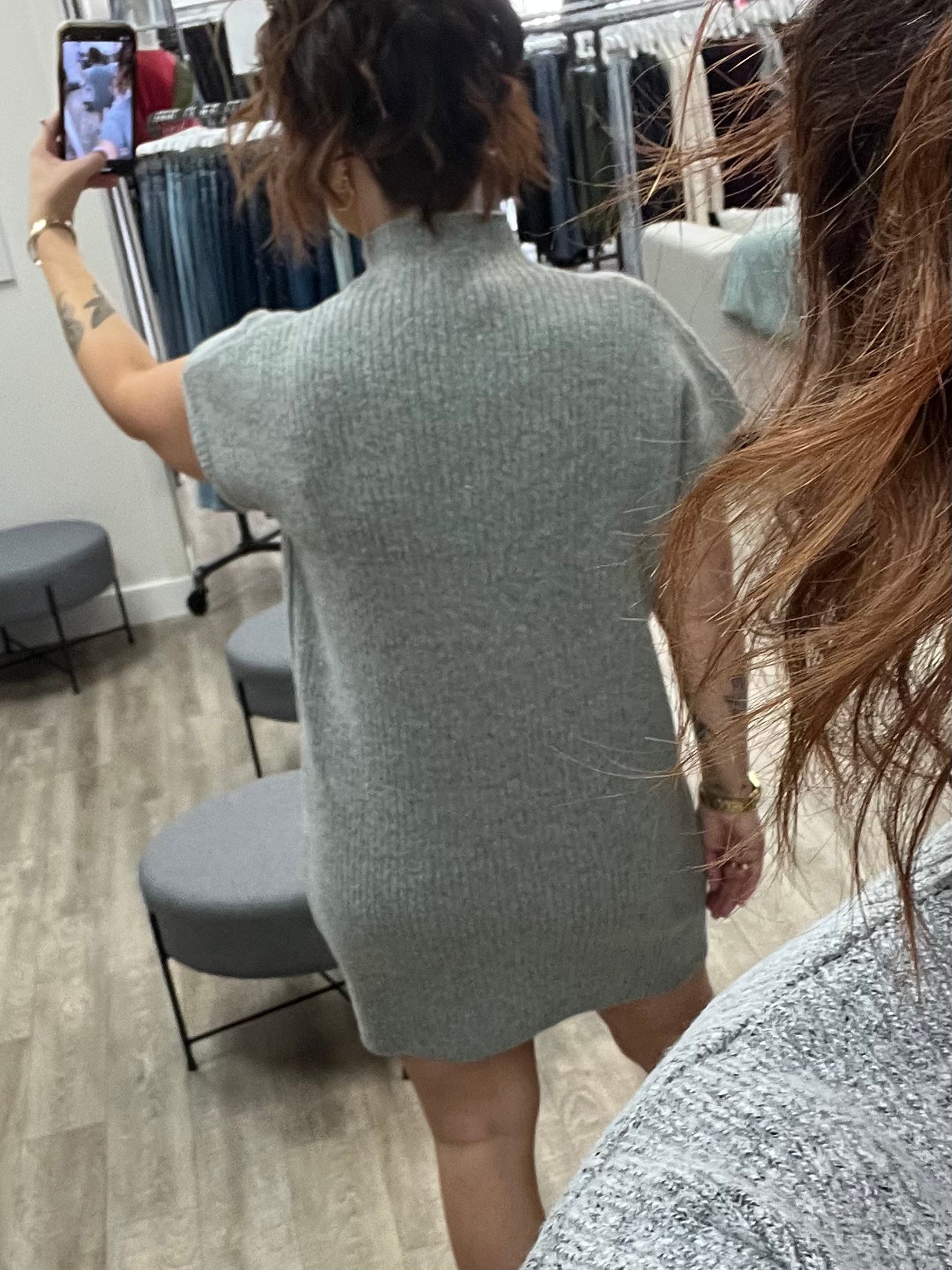 Mock Neck Short Sleeve Sweater Dress in Heather Grey