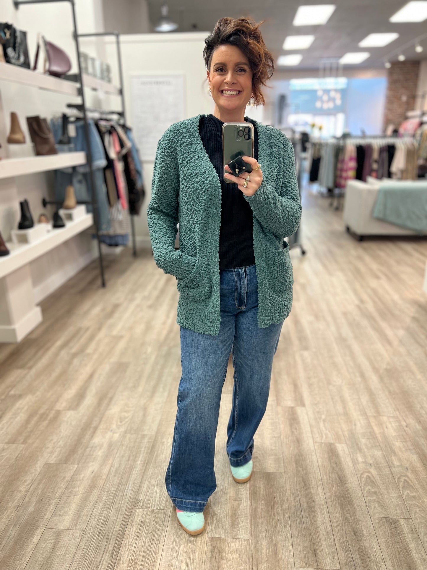 Long Sleeve Popcorn Cardi with Pockets in Ash Jade