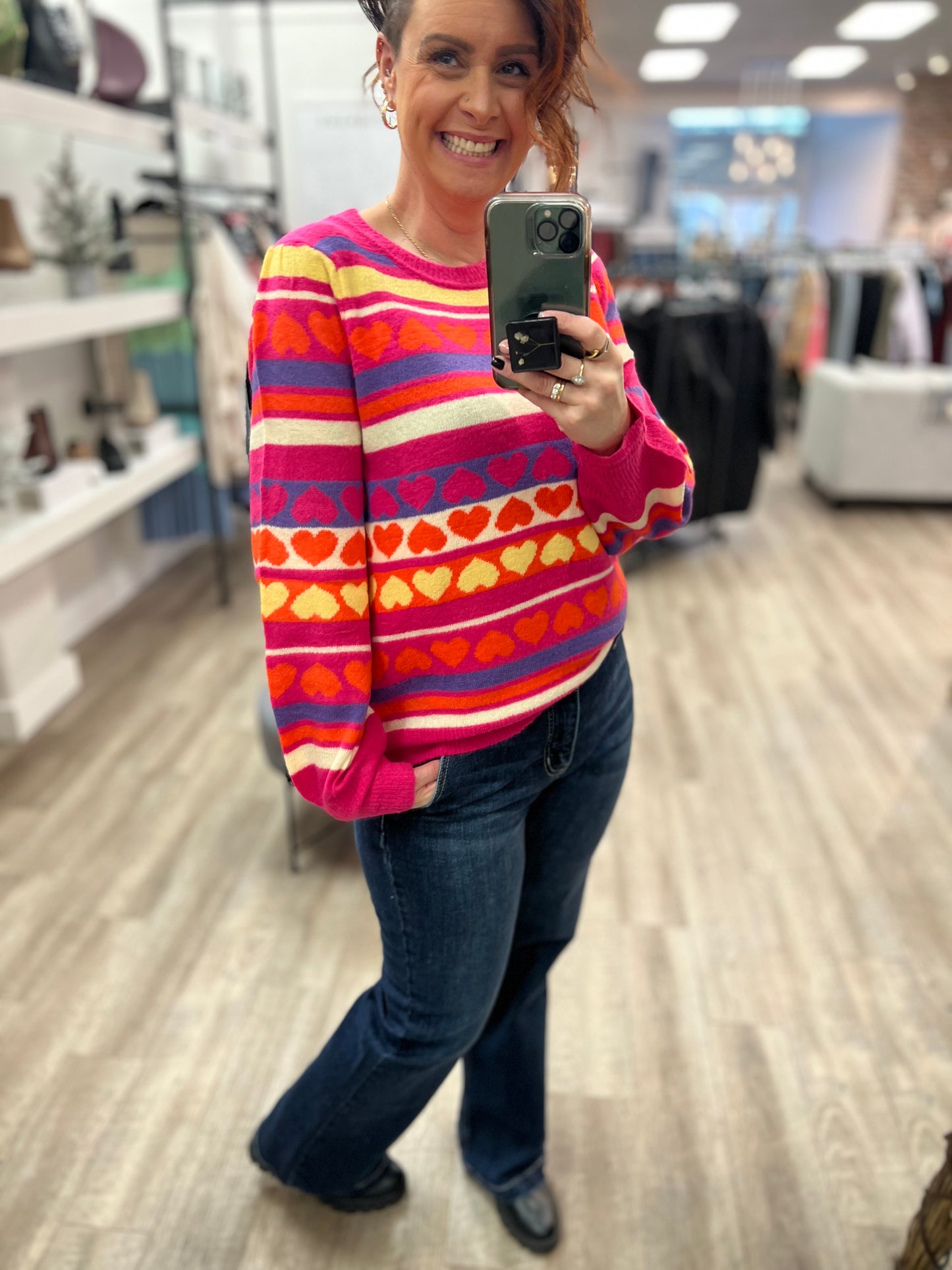 Heart Pattern Sweater in Hot Pink