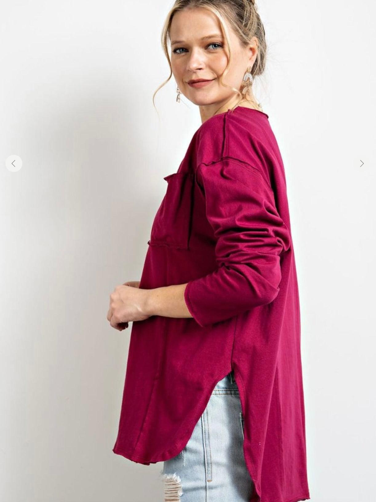 Cotton Jersey Top in Burgundy