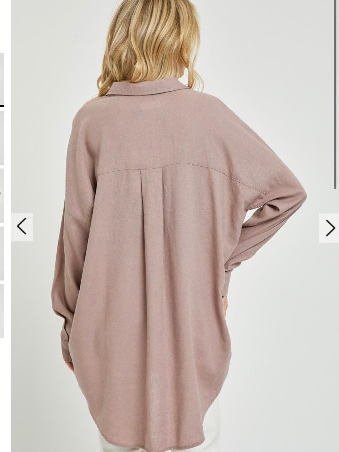 Oversized Popover Linen Shirt in Rosy Brown