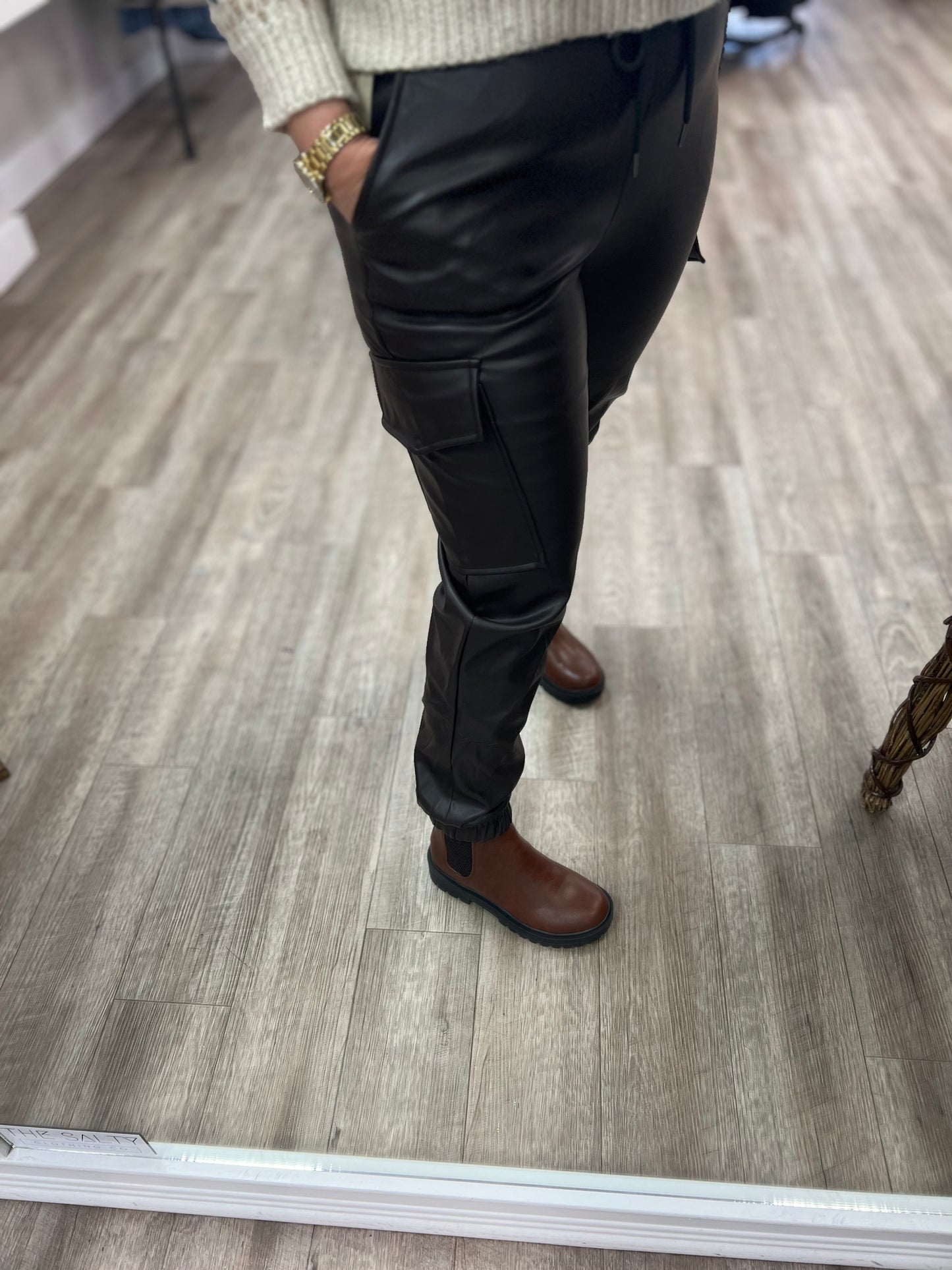 Blair Vegan Leather Joggers in Brown