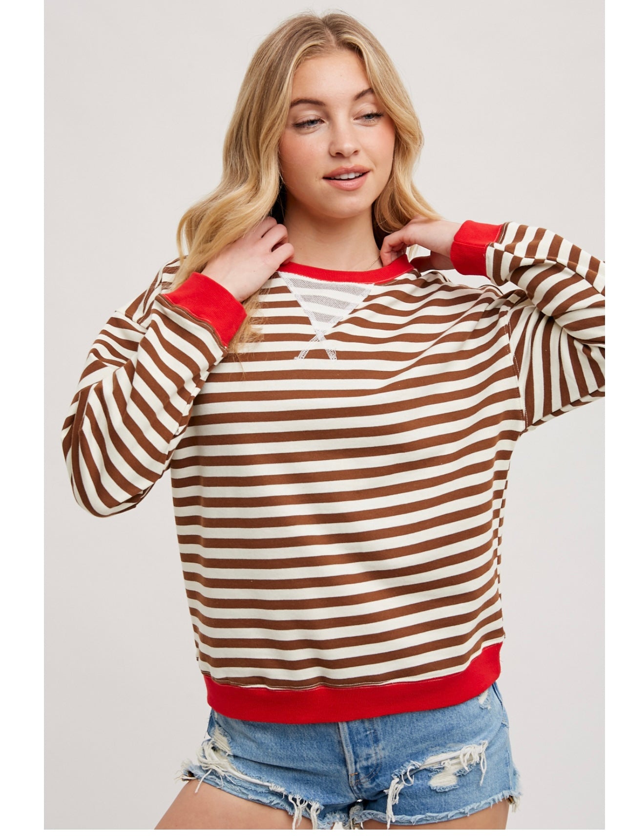 Striped Contract Sweatshirt in Camel Stripe