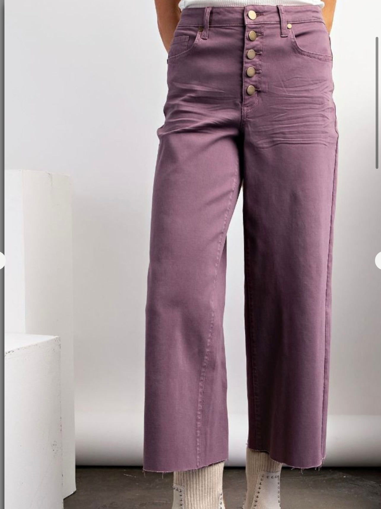 Button Front Stretch Twill Pants in Dusty Taro