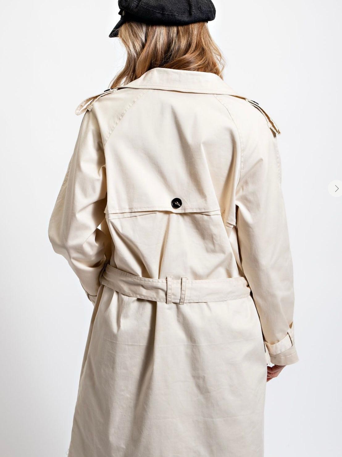 Belted Waist Classic Trench Coat in Beige