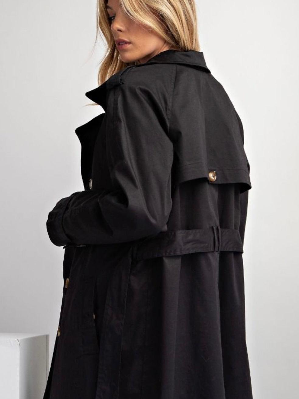 Belted Waist Classic Trench Coat in Black