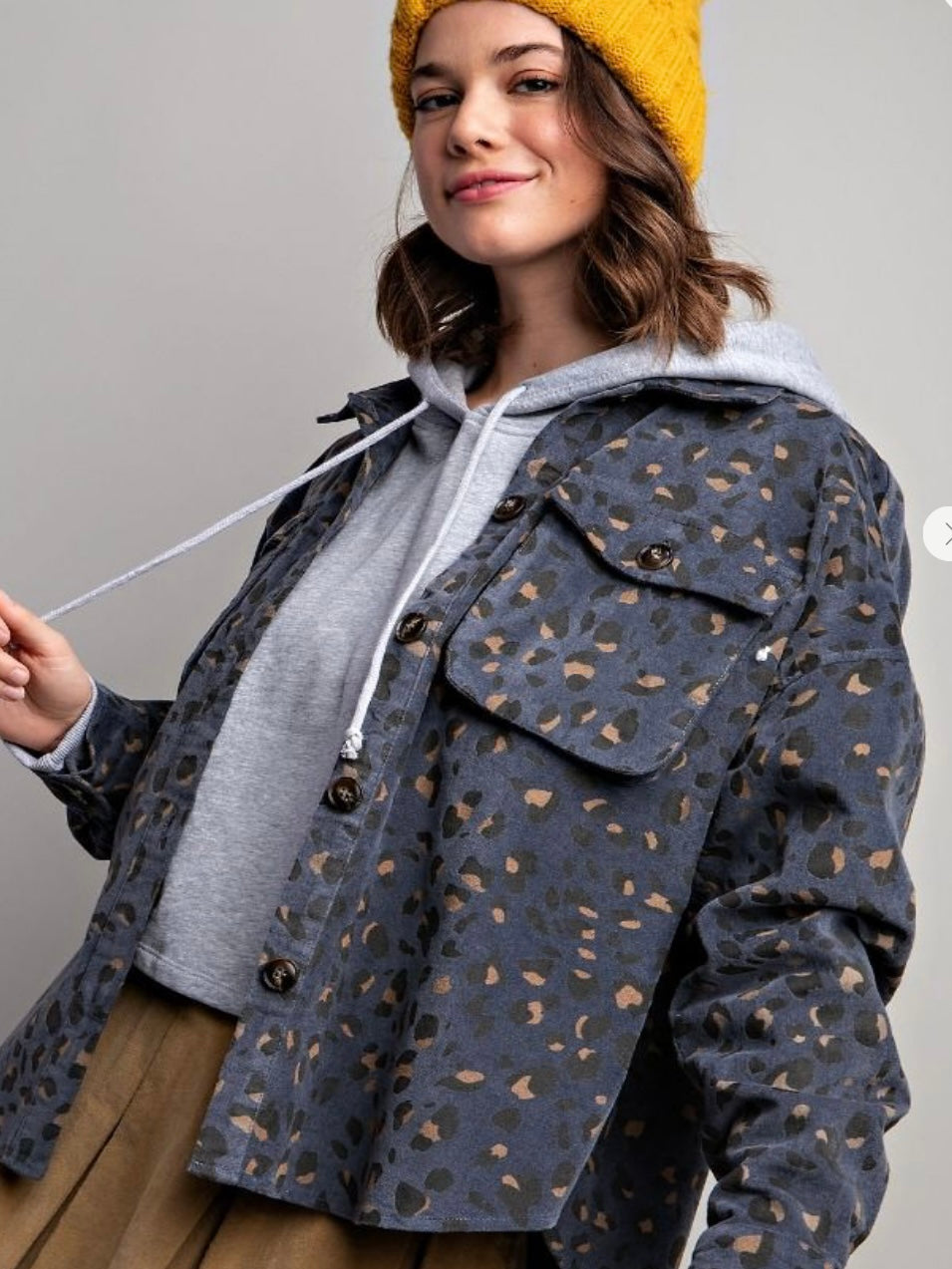 Leopard Printed Jacket in Blue Grey