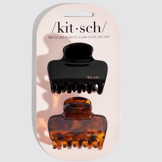 Kitsch Plastic Medium Puffy Claw Clips 2pc Set in Black and Tort