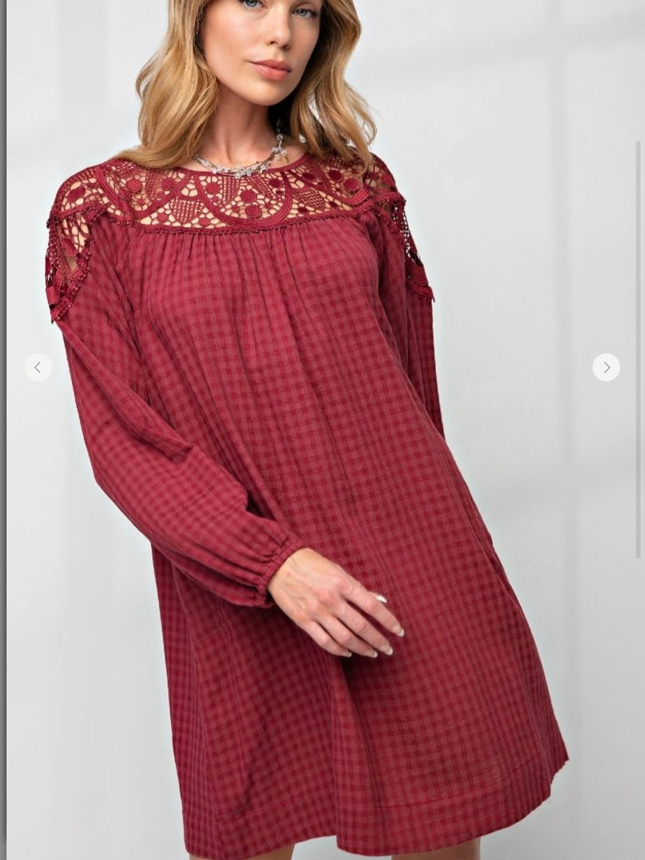 Gingham Printed Loose Fit Dress in Wine