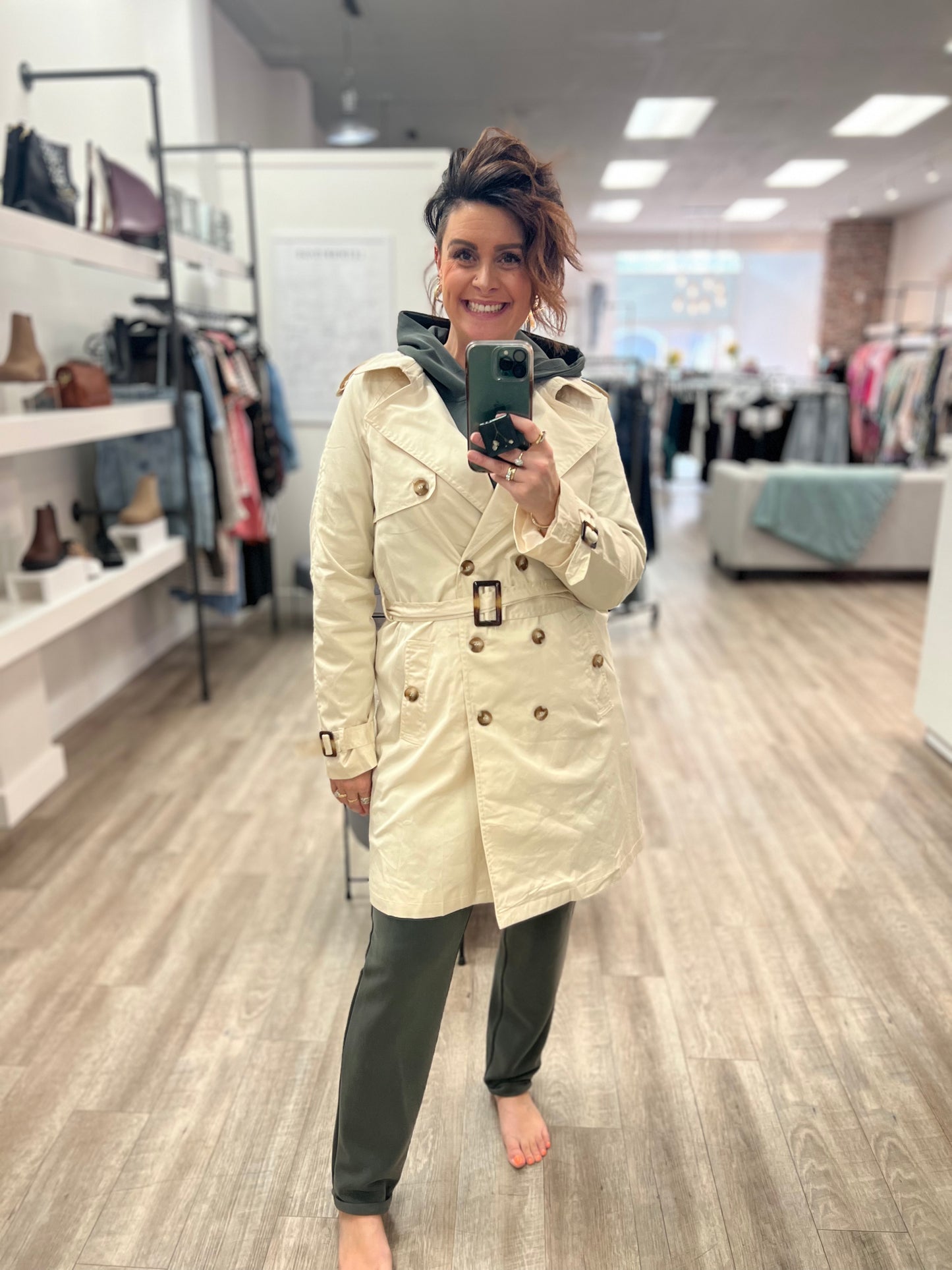 Belted Waist Classic Trench Coat in Beige