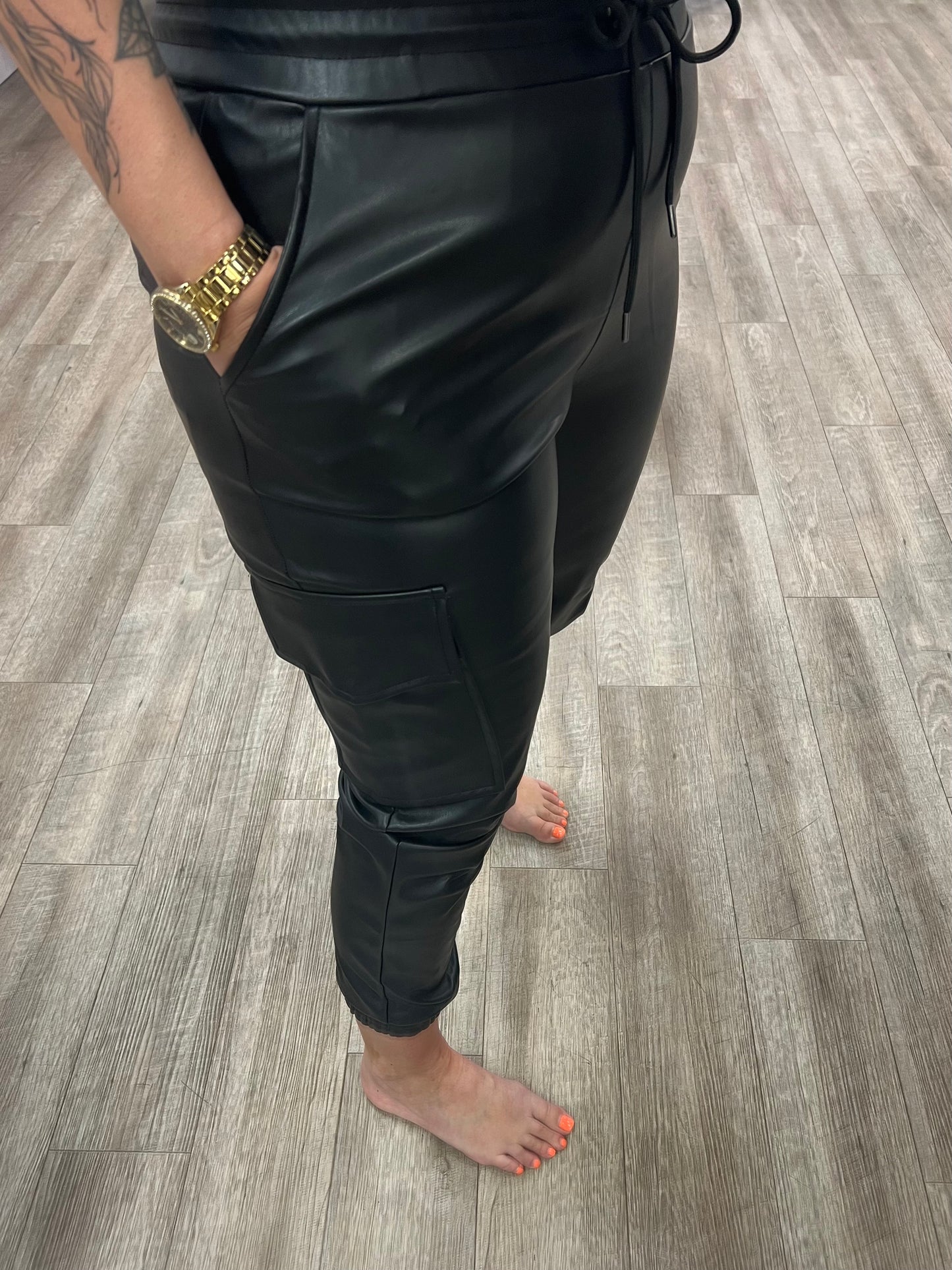 Blair Vegan Leather Joggers in Black