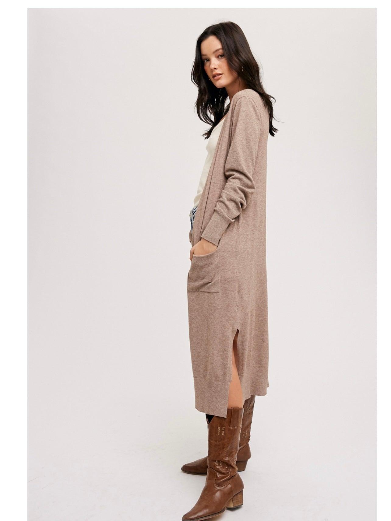 Longline Open Front Cardi in Latte