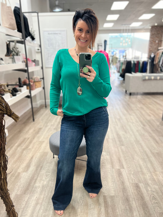 Holly Front Seam Sweater in Hunter Green