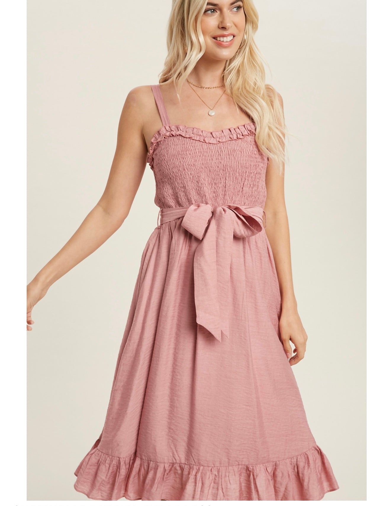 Sweetheart Ruffled Midi Dress in Dusty Pink