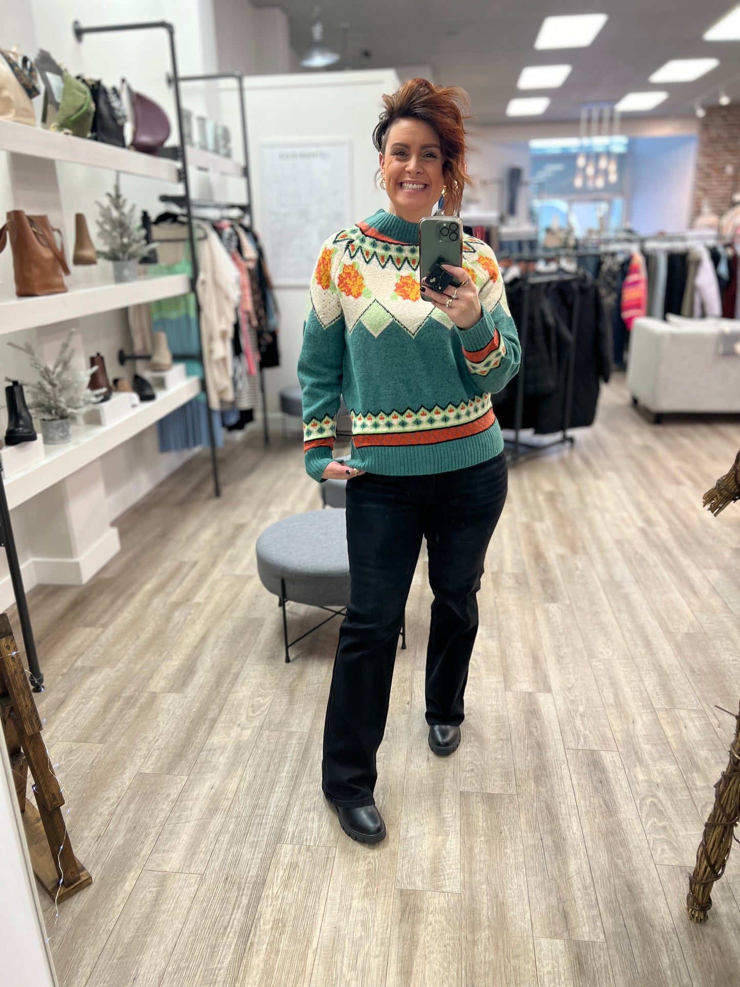 Mock Neck Fair Isle Sweater in Mint