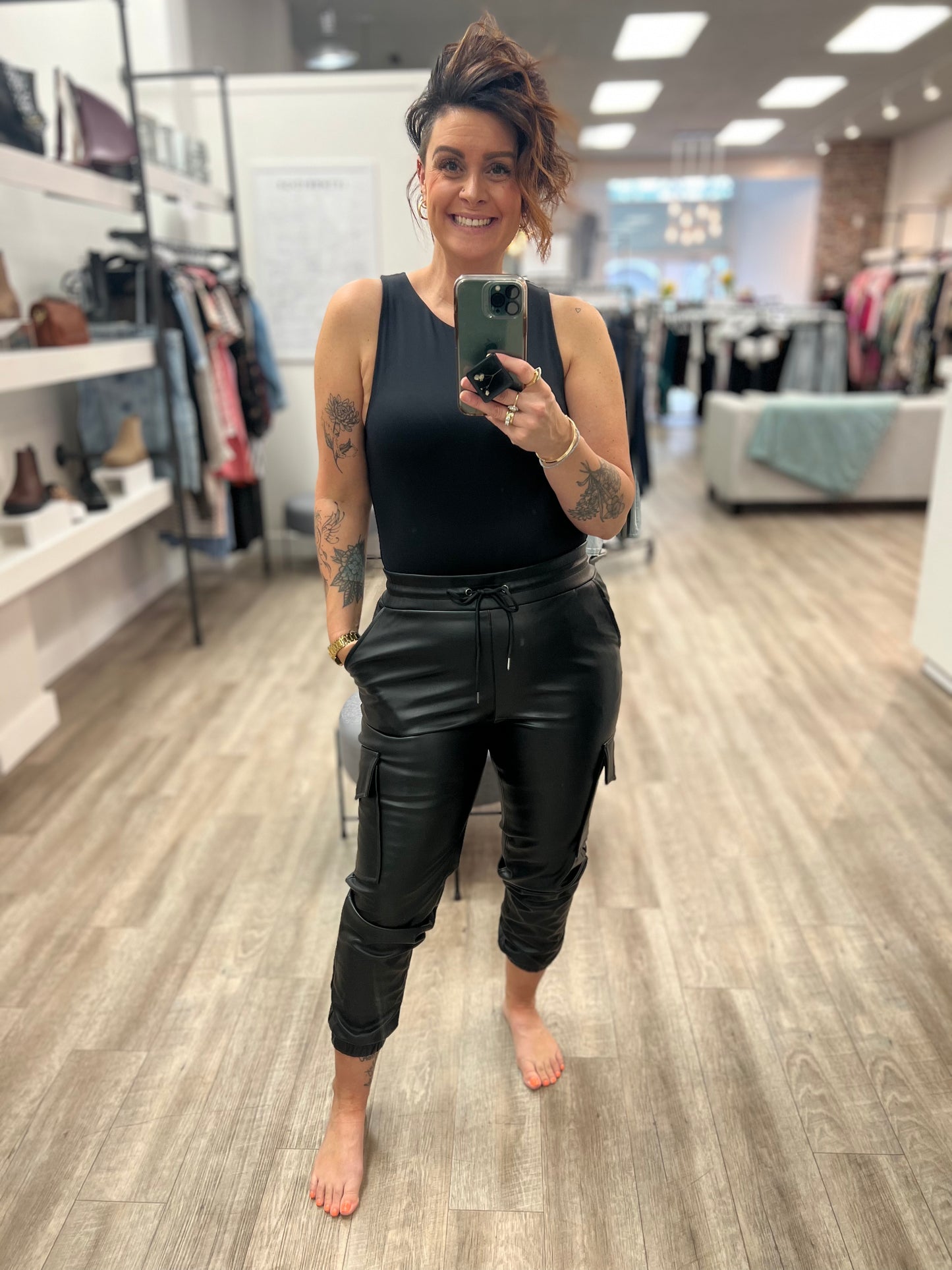 Blair Vegan Leather Joggers in Black