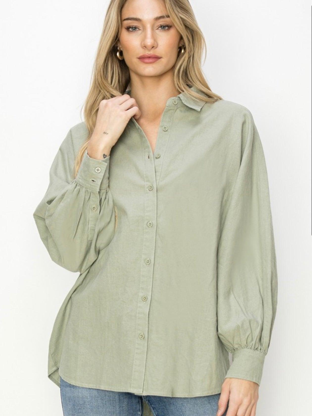 Classic Fit Button Down Linen Shirt in Sage