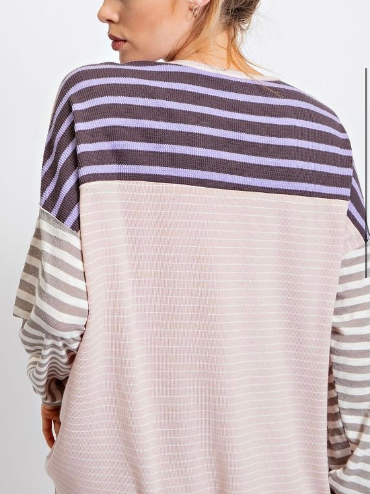 Striped Mix Loose Fit Top in Smoke