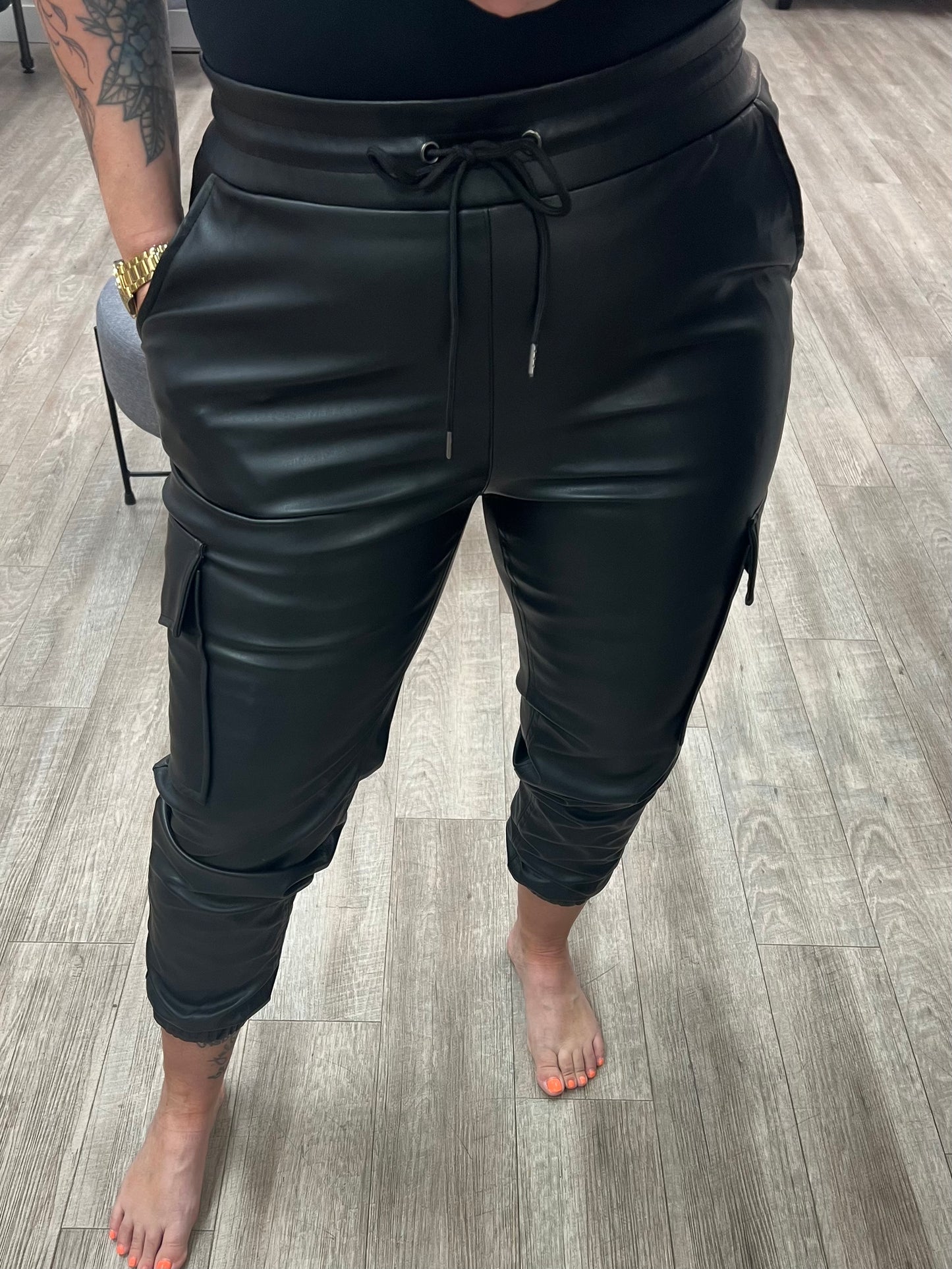 Blair Vegan Leather Joggers in Black