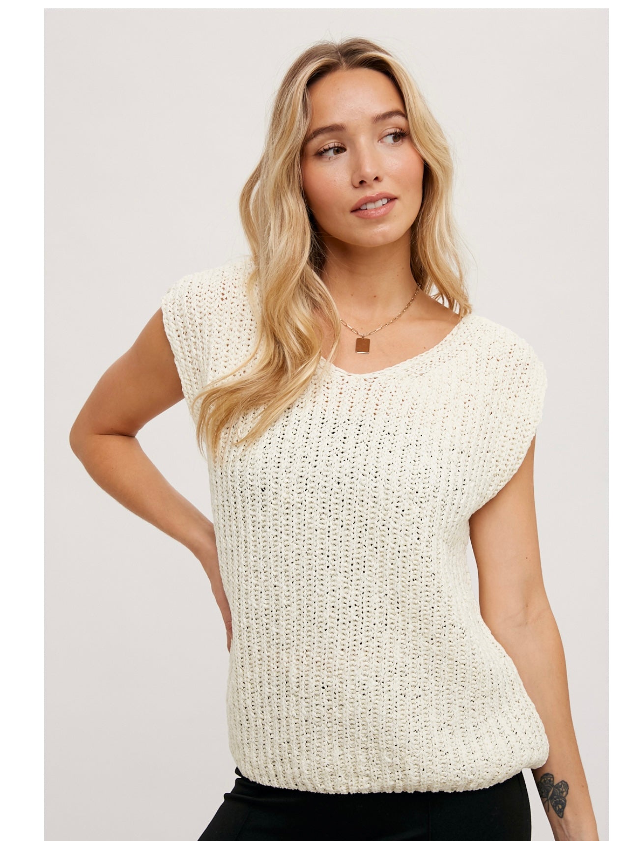 Vanessa V-neck Knit Sweater Vest in Vanilla