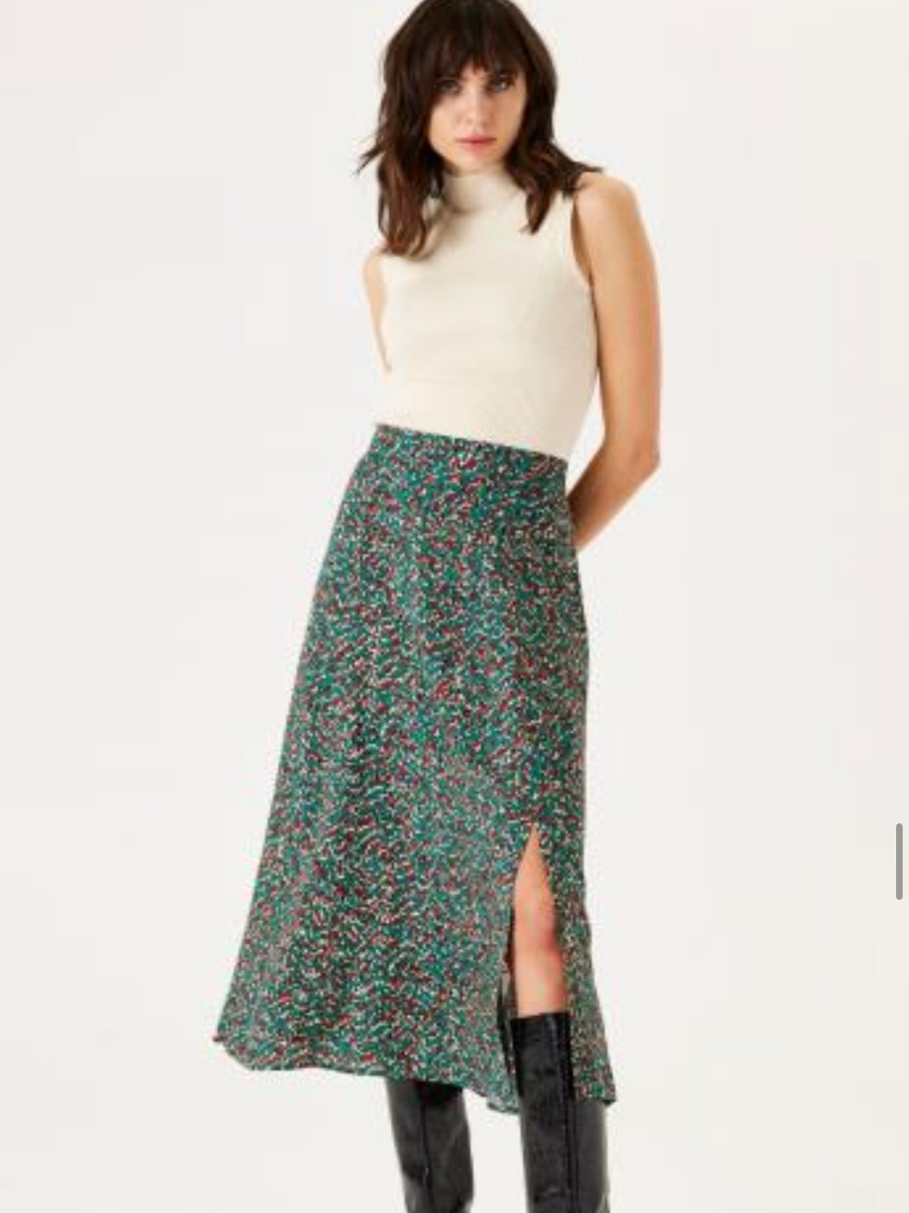 Leopard Print Skirt with Side Slit in Ivy Forest