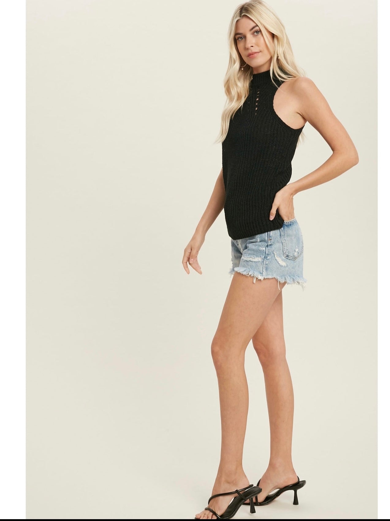High Neck Knitted Sleeveless Top in Black