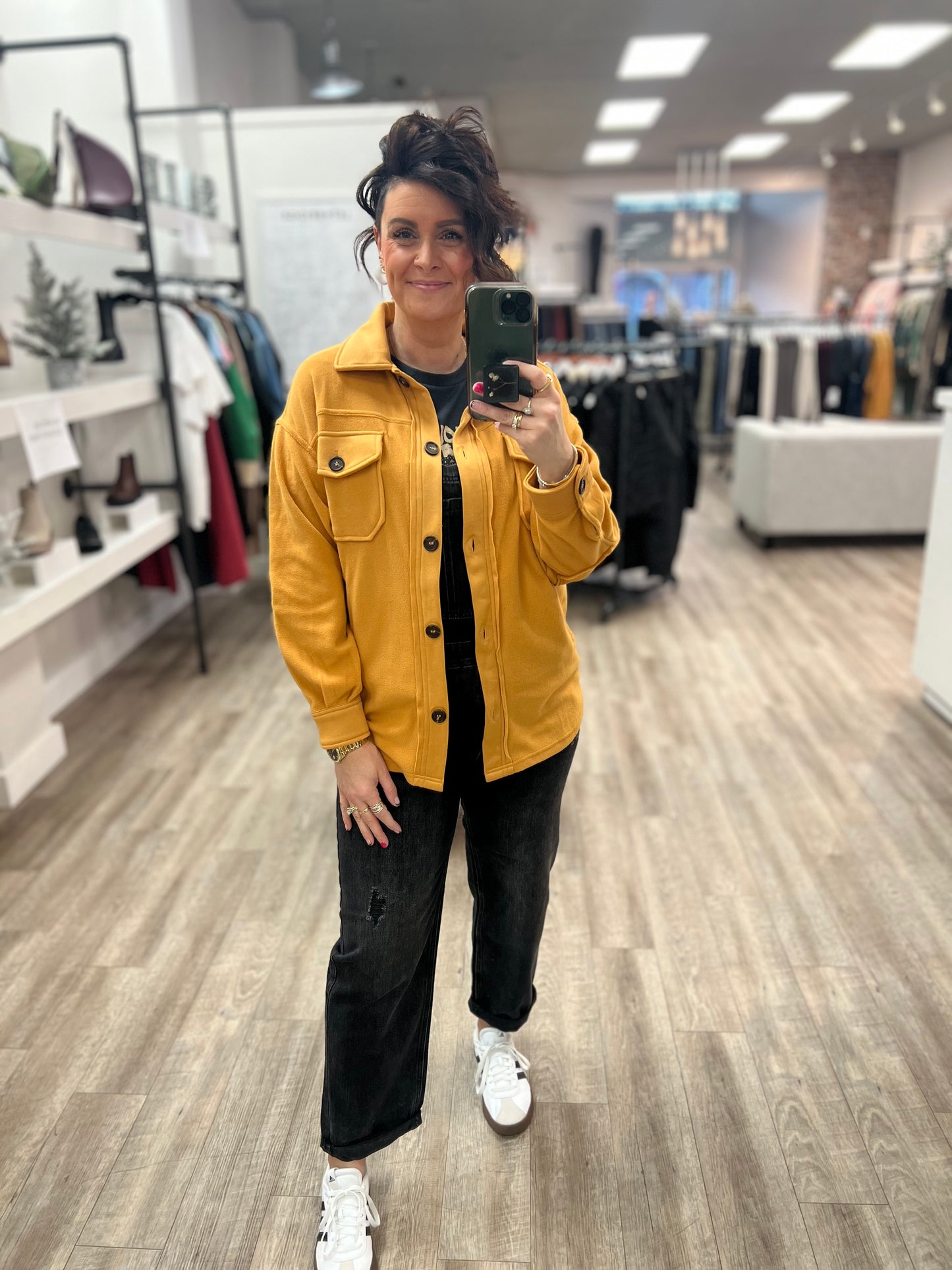 Oversized Basic Fleece Shacket in Golden Mustard