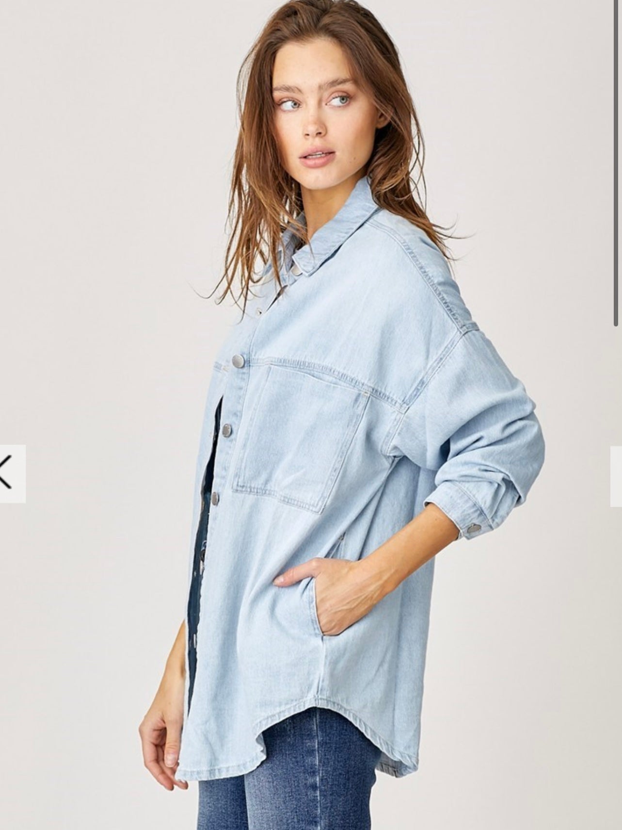 Oversized Shirt Jacket with Pockets in Light