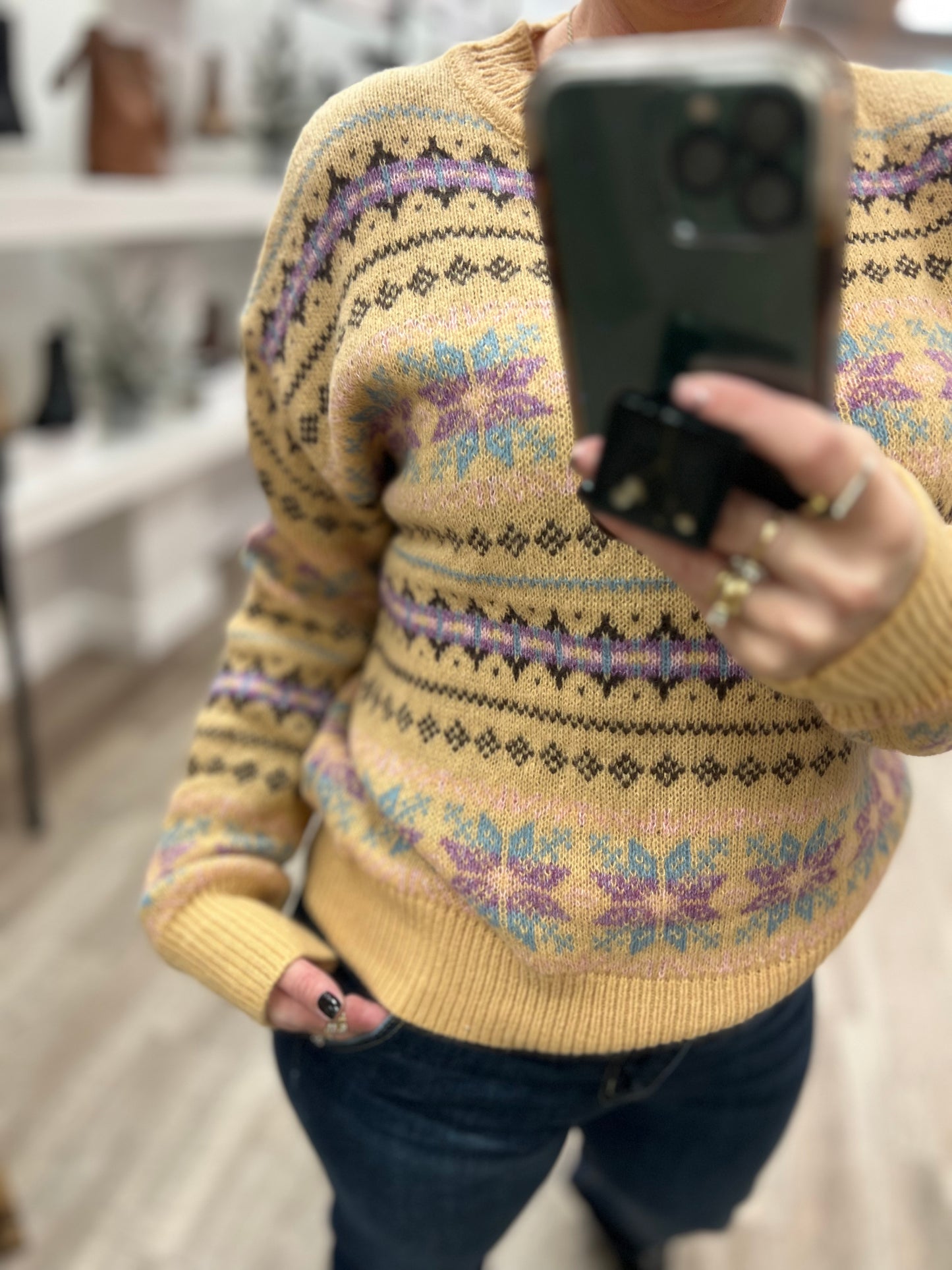 Boho Patterned Sweater in Butter