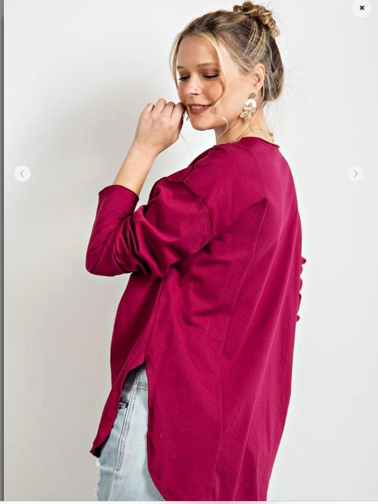 Cotton Jersey Top in Burgundy