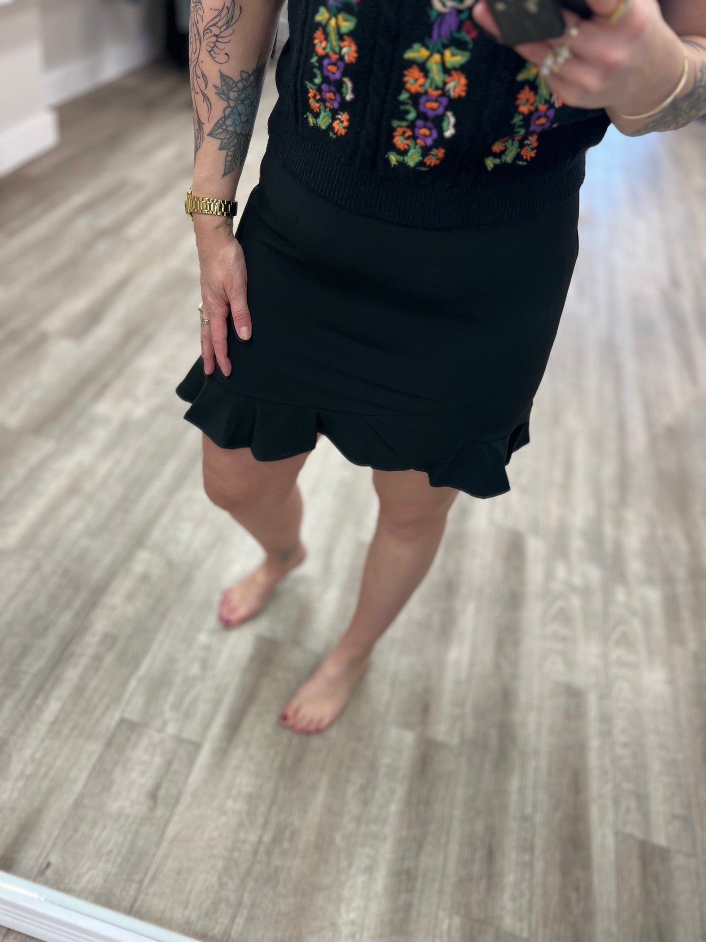 Ruffle Hem Mini Skirt in Black