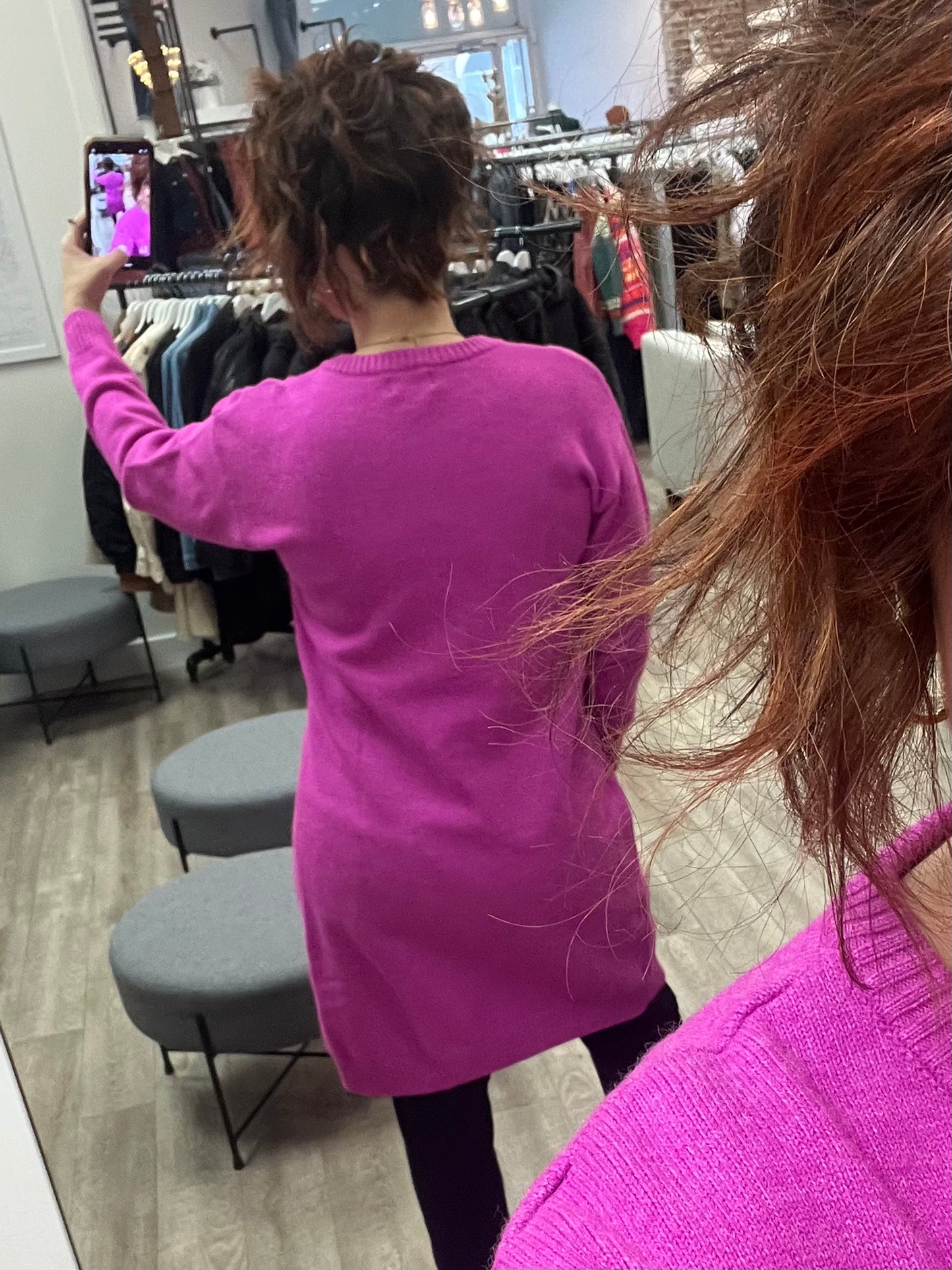 High Slit Longline Pullover in Hot Pink