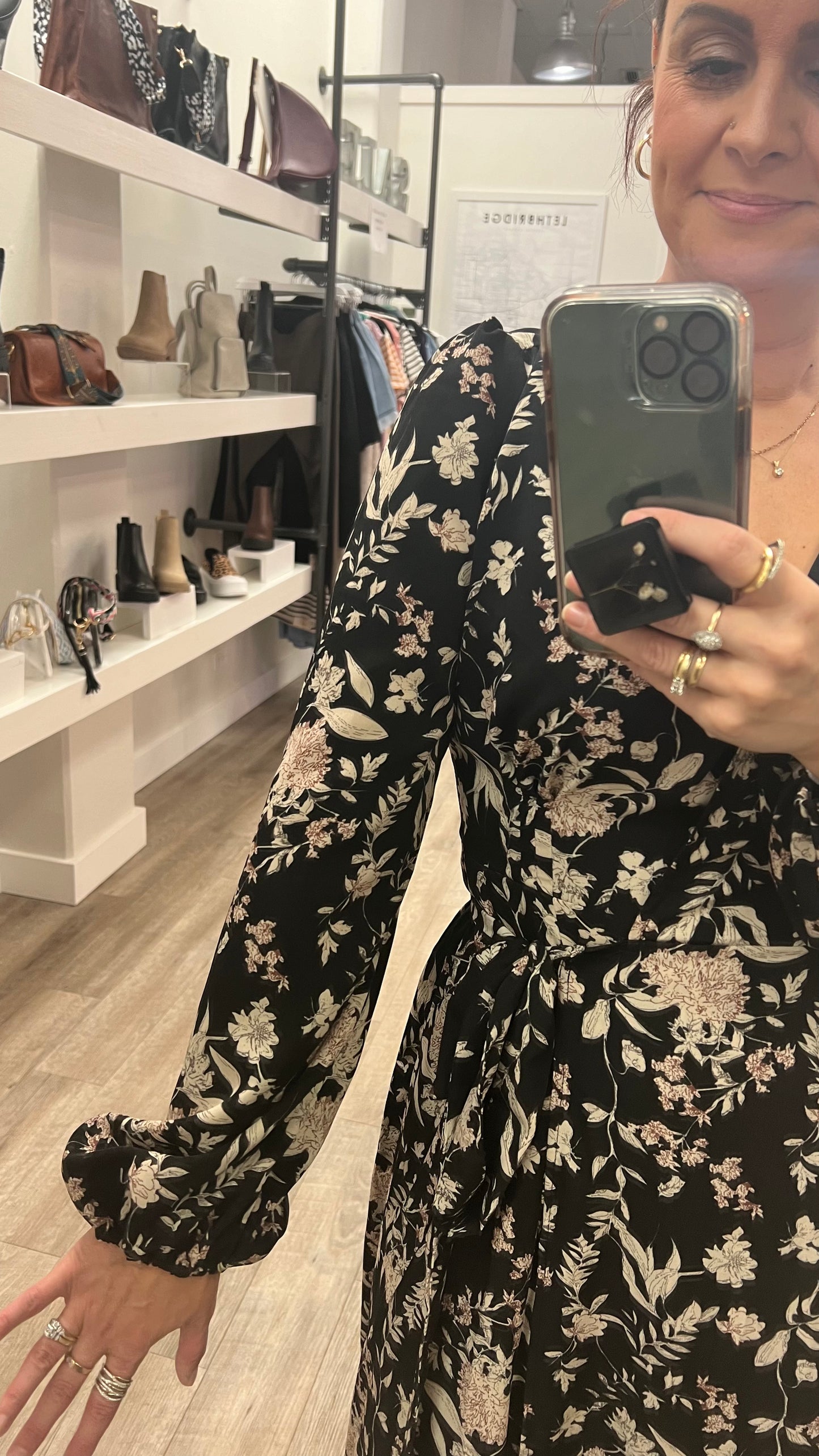 Floral Print Wrap Maxi Dress in Black