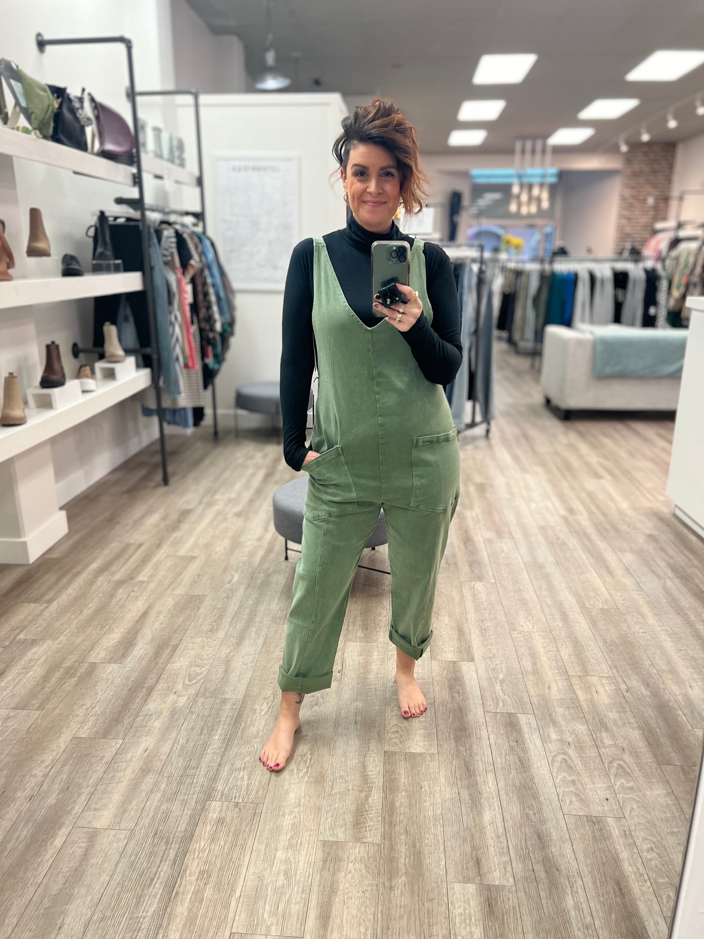 Baggy Jumpsuit With Pockets in Olive