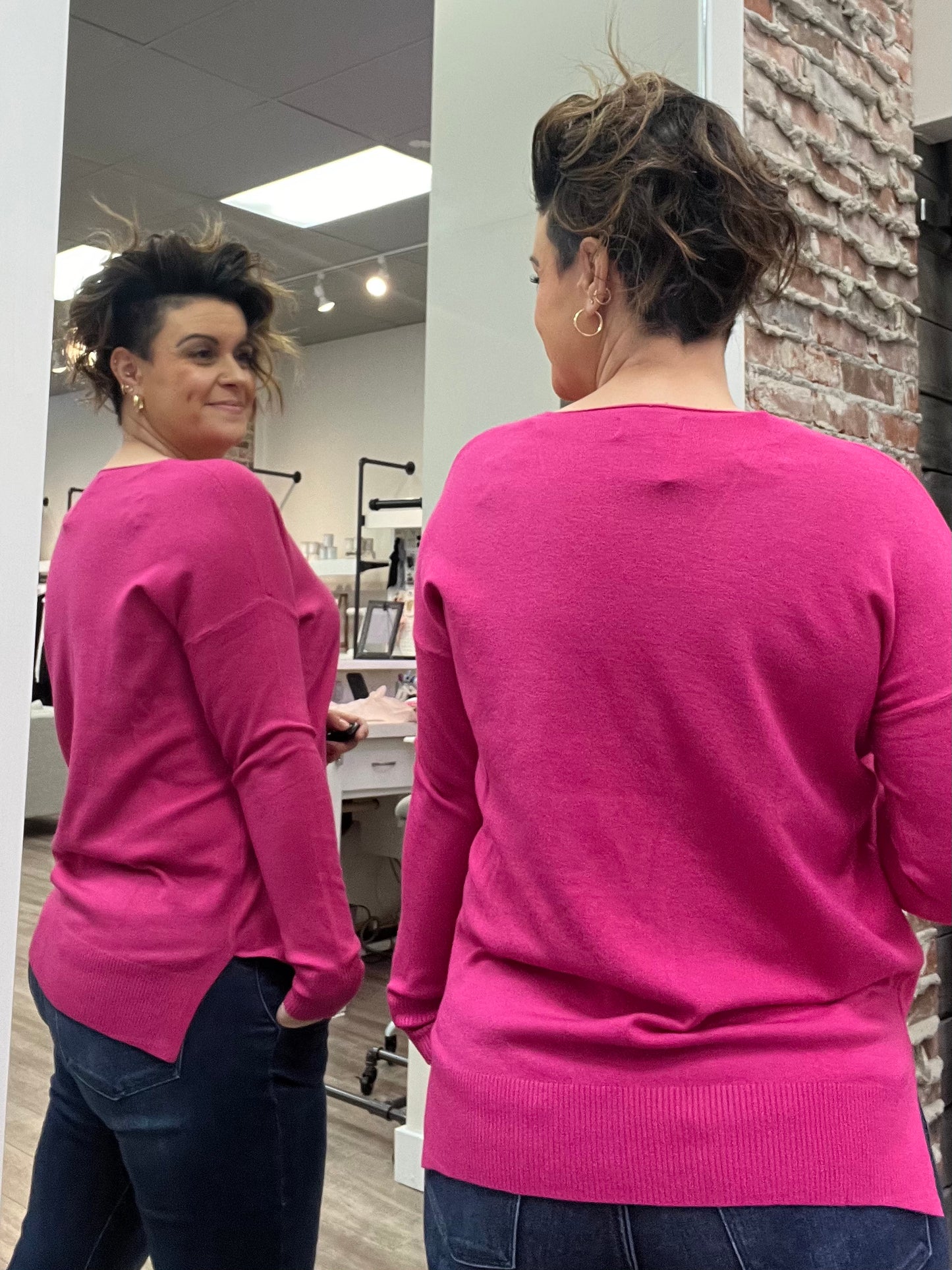 Holly Front Seam Sweater in Neon Hot Pink