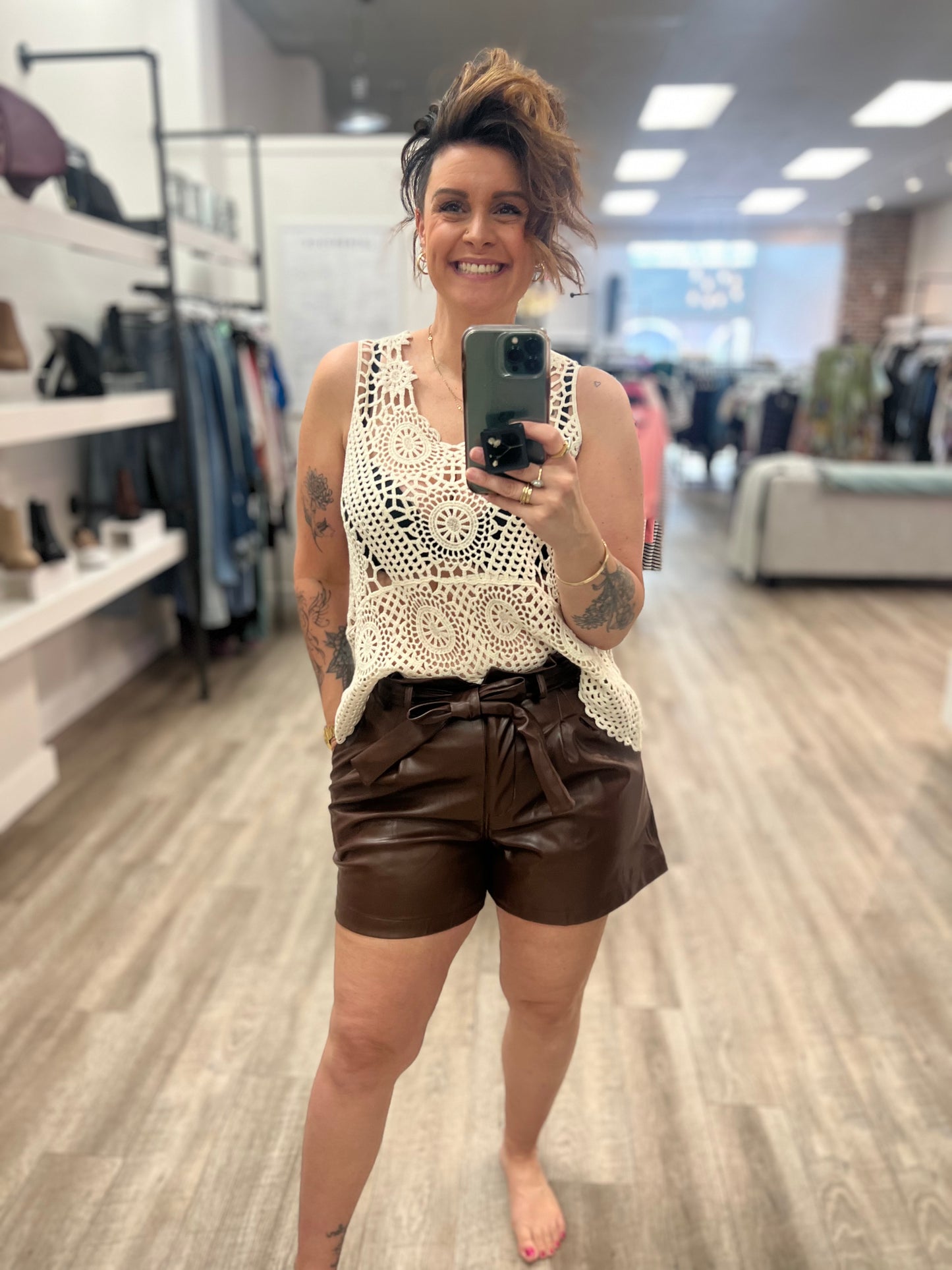 Fawn Faux Leather Shorts in Dark Brown