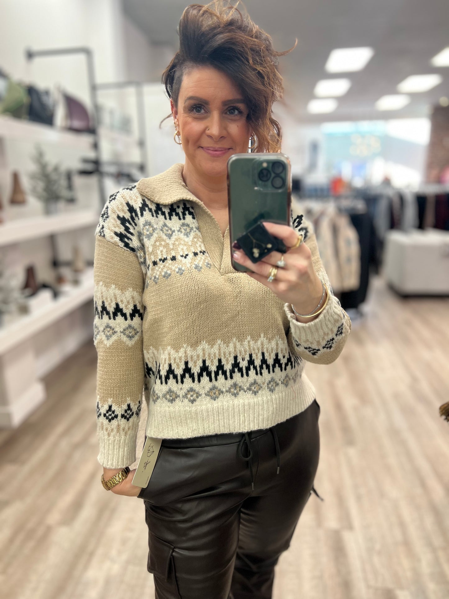 Adwoa Long Sleeve Polo Neck Sweater in Taupe