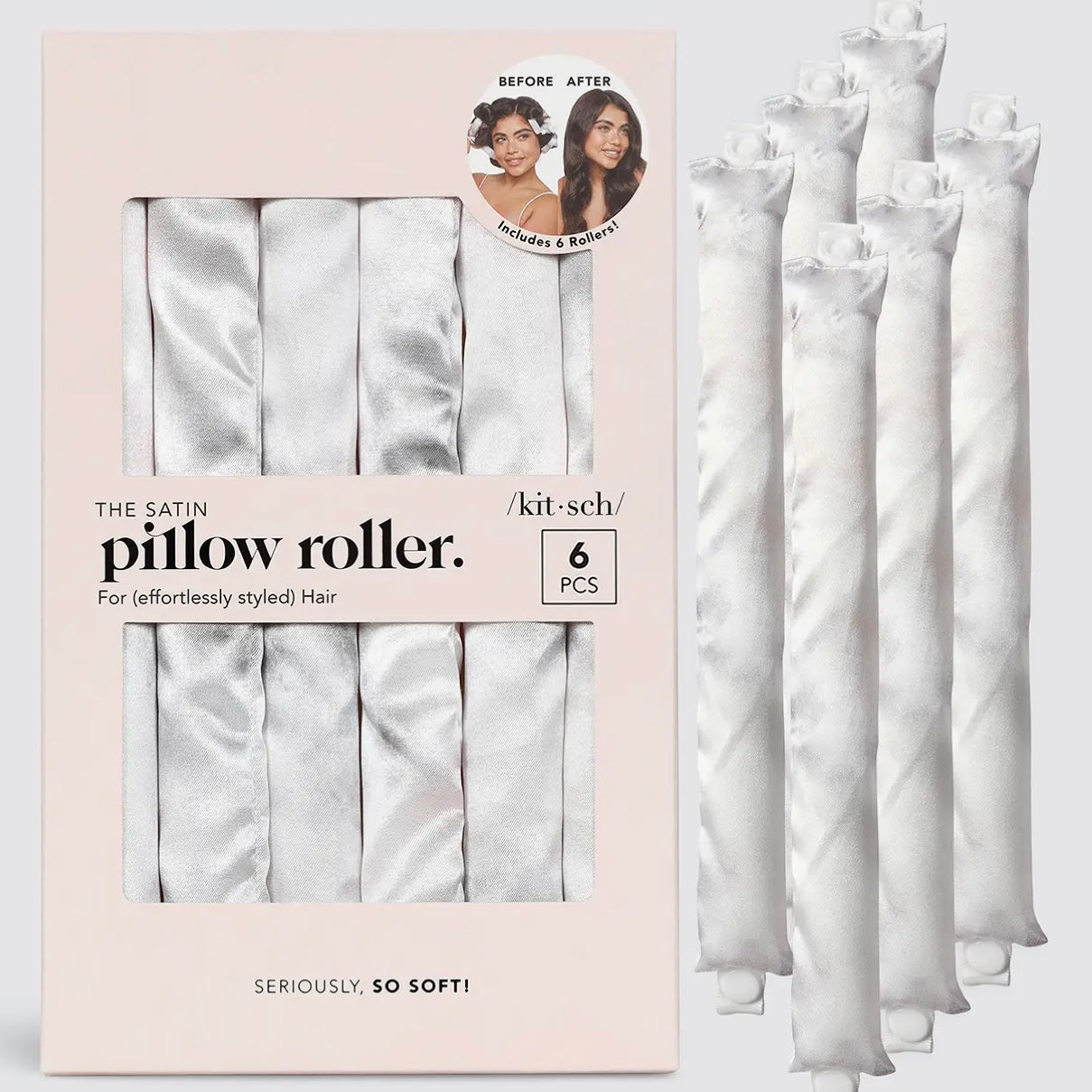 Kitsch Satin Heatless Pillow Rollers 6pc in Marble